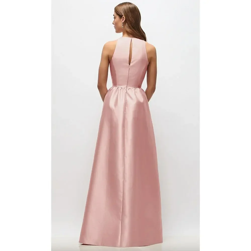 Alfred Sung D707 Rose Satin Maxi Dress Sleeveless Keyhole Back 4 - Picture 2 of 9